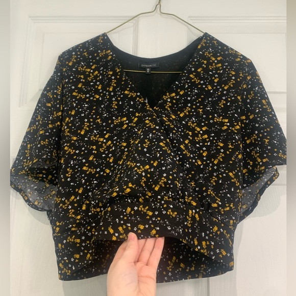 Dynamite black floral top with tied open back - Picture 2 of 4